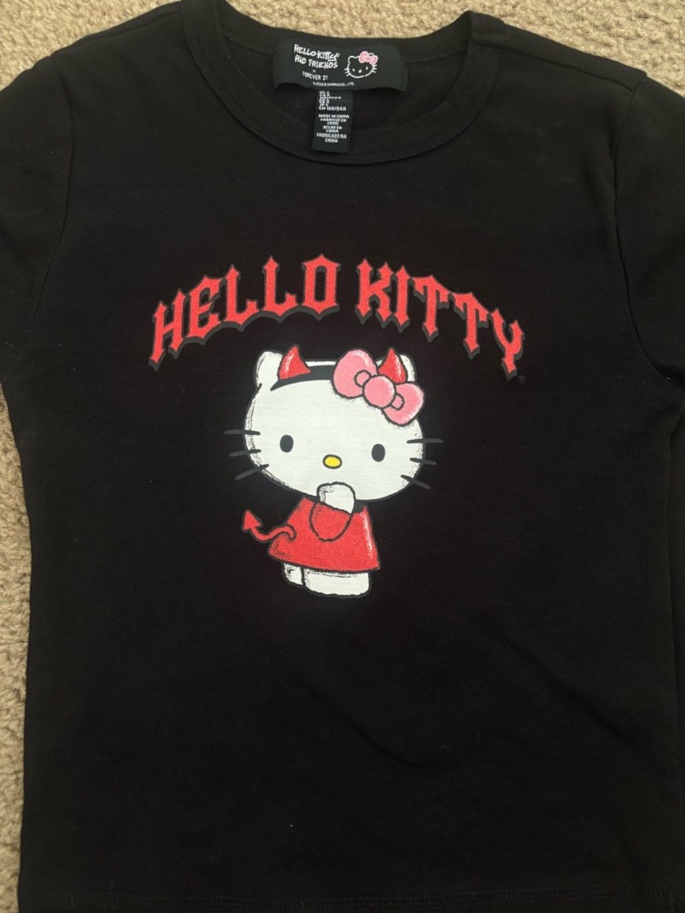 Hello Kitty Black Crop Top with Red Outfit and Pink Bow